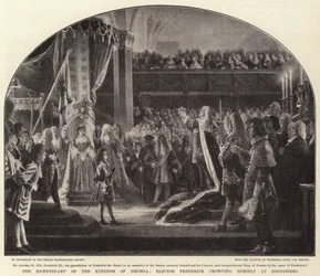 Het bicentenaire van het Koninkrijk Pruisen, keurvorst Frederik kroont zichzelf in Konigsberg